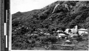 Village at base of mountain, Philippines, ca. 1920-1940