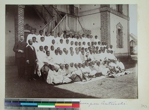Jules Pochard together with students at Antsirabe Boys' School, Madagascar, ca.1902