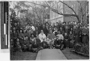 Msgr. Petrelli, Apostolic Delegate to Japan, sitting with the Christian community in Yokohama, Japan, February 14, 1916