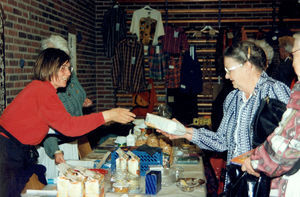 DMS annual meeting 19.4.1997 in Roende. Stall with various items. I must have this bag with me