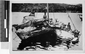 Three people on a boat, Oceania, 1940