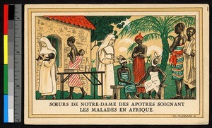 Drawing showing missionary sisters treating the sick and injured, Senegal, ca.1920-1940