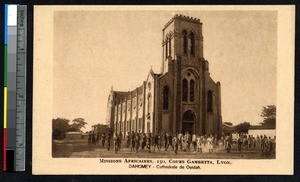 Young boys in front of the cathedral, Ouidah, Benin, ca. 1900-1930