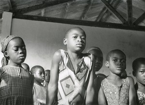 Pupils in a classroom, in Aoua, Gabon