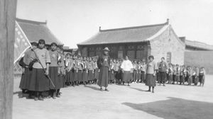 Female School Pupils set the school grounds in Petune, Fuyu