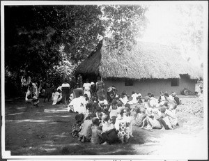 Children's banquet after a baptism, Tanzania, ca. 1927-1938