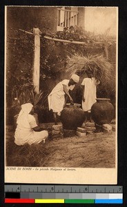 Women standing near large earthenware jars, Madagascar, ca.1920-1940