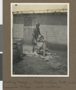 Preparing maize, Chogoria, Kenya, ca.1926