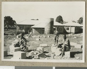 Stonemasons at work, Chogoria, Kenya, ca.1953