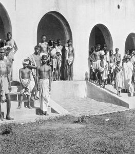 Leprosy work in North India. Patients are attending the colony clinic regularly. Here they are