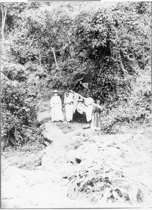Mrs. Missionary Schanz and child on a trip, Mwika, Tanzania, ca.1901-1910