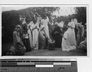 Group of children performing a nativity play in Jiangmen, China, 1938