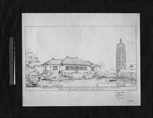 Warner Gymnasium and the pagoda water tower, Yenching University, Beijing, China, ca.1930