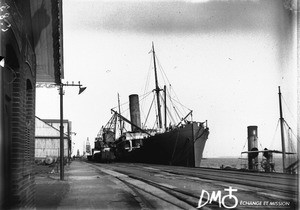 Ship moored at a quay, Maputo, Mozambique, ca. 1901-1915