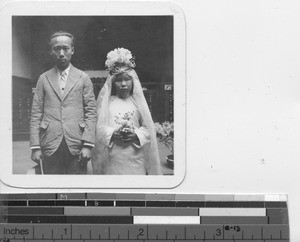 A wedding couple at Meixien, China, 1936