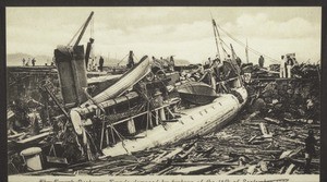 The French Destroyer 'Fronde' damaged by typhoon of the 18th of September 1906. At the French quay after the typhoon of 18th September 1906