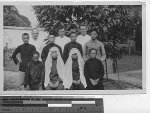 Maryknoll priests with Chinese people at Danzhu, China, 1944