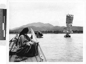 Maryknoll Sister travels by riverboat, Kaying, China, ca. 1940