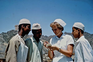 Missionary nurse Signe Jung at the American Mission Hospital in Muscat, Oman, 1968