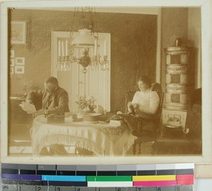 Johannes and Dagny Johnson in their living room, Antsirabe, Madagascar, ca.1908