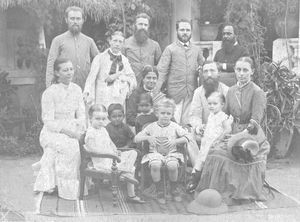 Missionary conference 1888. Top row from the left.. Morten Andersen,miss Joergensen, Herman Jen