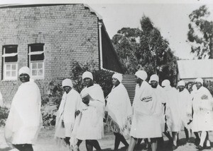 Girls of the Thabana-Morena Normal school going to church