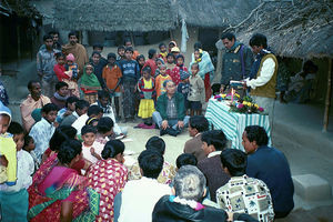 Bangladesh Lutheran Church/BLC, January 2002. Church Service at the market square of a village