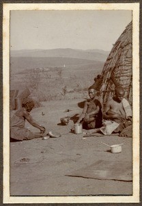 Family in village, KwaZulu-Natal, South Africa, ca.1900-1911