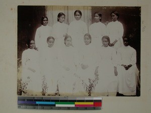 Confirmation picture of young girls at Antsahamanitra Girls' School, Antananarivo, Madagascar, 1897-10-30