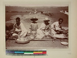 Malagasy men selling food at the roadside, Madagascar, ca.1900