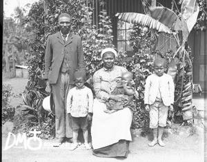 Jonas Mapope with his wife and children, Pretoria, South Africa, ca. 1896-1911