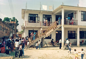 Aradhana Church in Kathmandu, Nepal. (After the extension).The worship service is at first floo