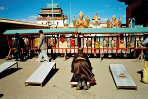 Gandan Temple compound in Ulaanbaatar. Buddhist in prayer