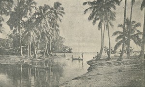 A canoe at the mouth of a river, Tahiti