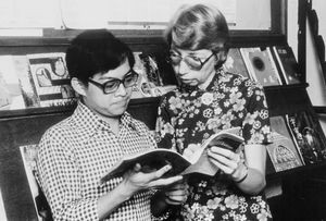 Taiwan Lutheran Church Office, Taipei 1988. Missionary and Teacher, Ulla Christiansen (right) -