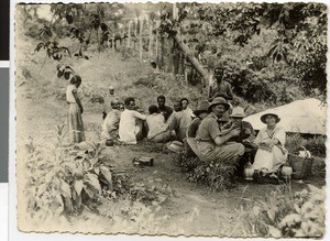 Coffee break at the reconstruction of a mill, Ayra, Ethiopia, 1939