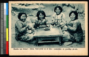 Girls sharing a meal, China, ca.1920-1940