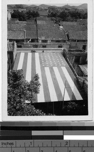 American flag on the roof of the convent, Yeung Kong, China, ca. 1940