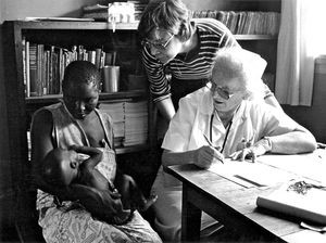 DMS Missionary Ellen Margrethe Christensen at Izimbya Clinic, the North Western Diocese, Tanzan