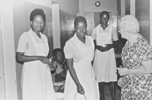 DMS Missionary Ellen Margrethe Christensen with local coworkers at Izimbya Clinic, the North We