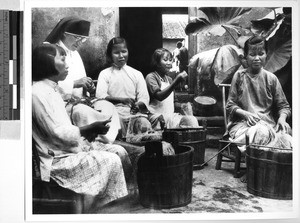 Maryknoll Sister with blind girls, Yeung Kong, China, ca. 1930