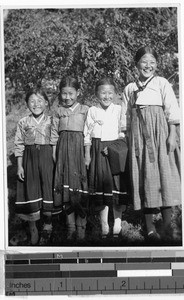 Four school girls, Masan, Korea, ca. 1920-1940