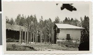 Round house under construction at the mission station Harmshusen, Adis Abeba, Ethiopia, ca.1937-06