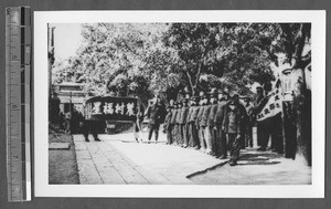 Plaque being presented to Cheeloo Public Health group, Jinan, Shandong, China, ca.1940