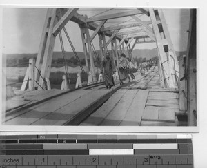 The bridge from Japanese to Chinese cities at Fushun, China, 1929