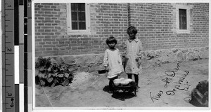 Two orphans at dinner, Gishu, Korea, ca. 1920-1940