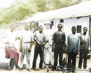 Missionary, Apprentices and Machine Parts,, Calabar, Nigeria, ca. 1930-1940