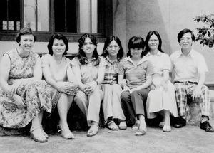 Taiwan Lutheran Church/TLC. In front of the classroom at the Theological Seminary, Hsinchu. Mis