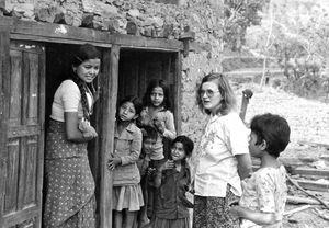 United Mission to Nepal. Missionary and Teacher, Tove Madsen on a house call at Namjung, Gorkha