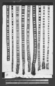 Display of woven belts, Chengdu, Sichuan, China, 1934